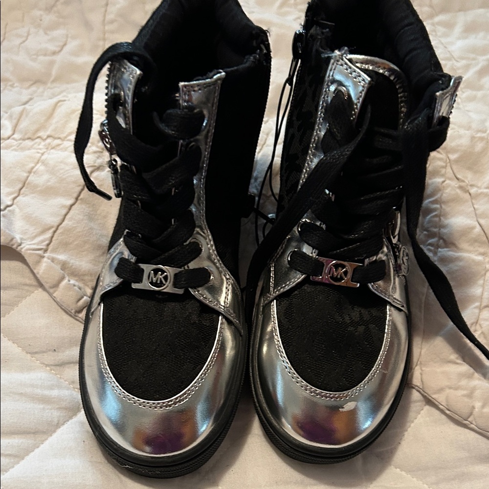 Michael Kors Black and Silver Combat Boots